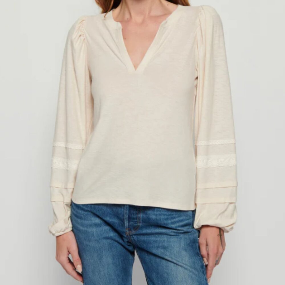 Nation LTD Arden Long Sleeve Blouse with Capped Shoulders in Parchment Size M